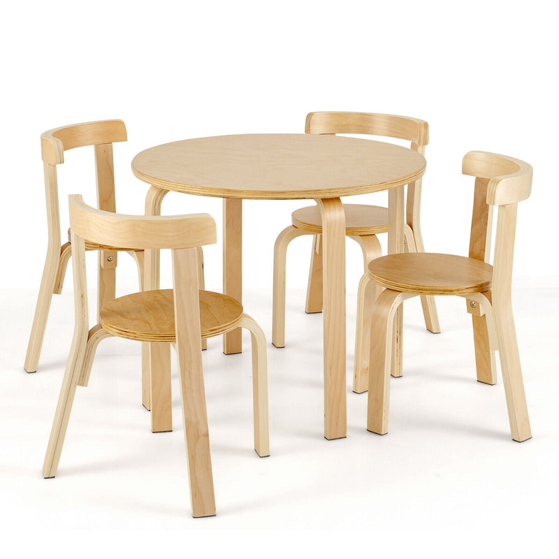 5-Piece Kids Wooden Curved Back Activity Table and Chair Set with Toy Bricks-Natural - Relaxacare