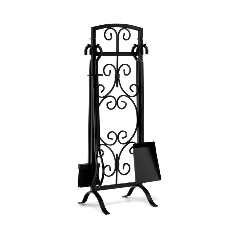 5 Piece Wrought Iron Fireplace Tools with Decor Holder - Relaxacare