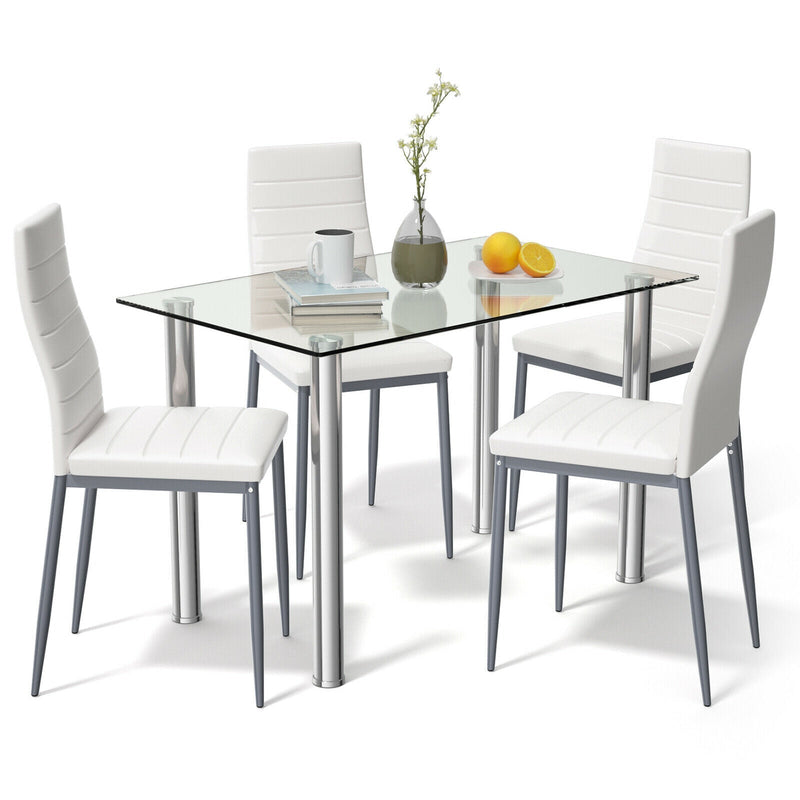 5 Pieces Dining Set with 4 PVC Leather Chairs - Relaxacare