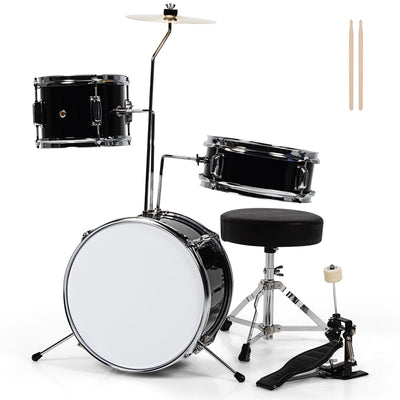 5 Pieces Junior Drum Set with 5 Drums-Black - Relaxacare