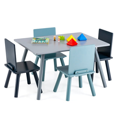 5 Pieces Kids Wooden Activity Play Furniture Set with Building Blocks - Relaxacare