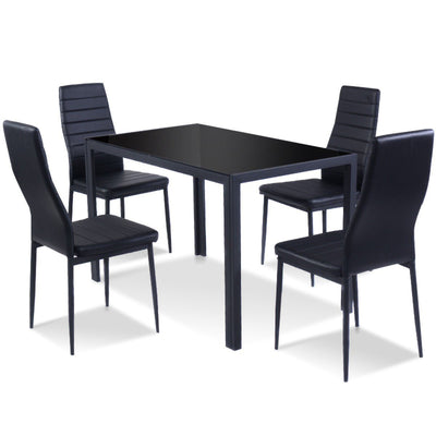 5 Pieces Metal Frame and Glass Tabletop Dining Set - Relaxacare