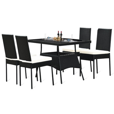 5 Pieces Outdaoor Patio Rattan Dining Set with Glass Top with Cushions - Relaxacare