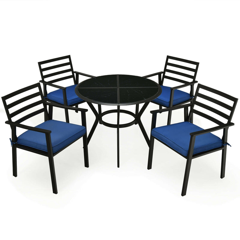 5 Pieces Outdoor Patio Dining Chair Table Set with Cushions - Relaxacare