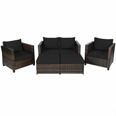 5 Pieces Patio Cushioned Rattan Furniture Set-Black - Relaxacare
