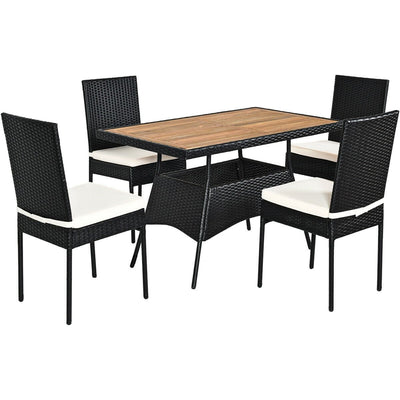 5 Pieces Patio Rattan Dining Set Table with Wooden Top - Relaxacare