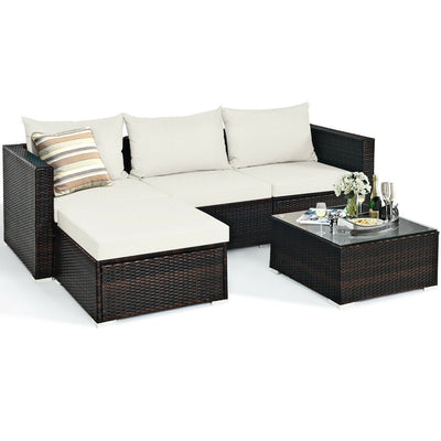 5 Pieces Patio Rattan Furniture Set with Coffee Table-Off White - Relaxacare