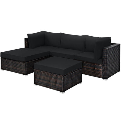5 Pieces Patio Sectional Rattan Furniture Set with Ottoman Table - Relaxacare