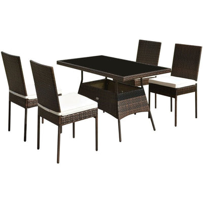 5 Pieces Rattan Dining Set with Glass Table and High Back Chair - Relaxacare