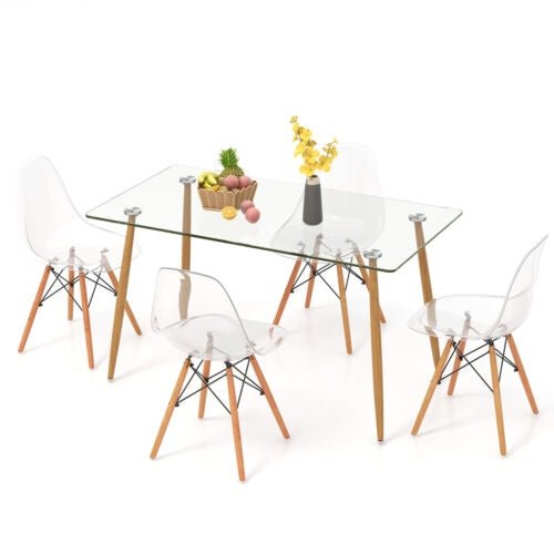 5 Pieces Rectangle Dining Table Set with 51 Inch Glass Tabletop - Relaxacare