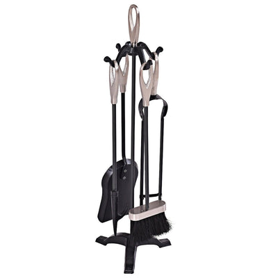 5 Pieces Stylish Silver Iron Fireplace Tools Set - Relaxacare