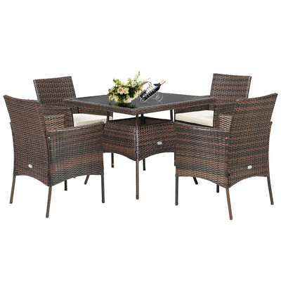 5 Pieces Wicker Patio Dining Set with 4 Armrest Chairs - Relaxacare