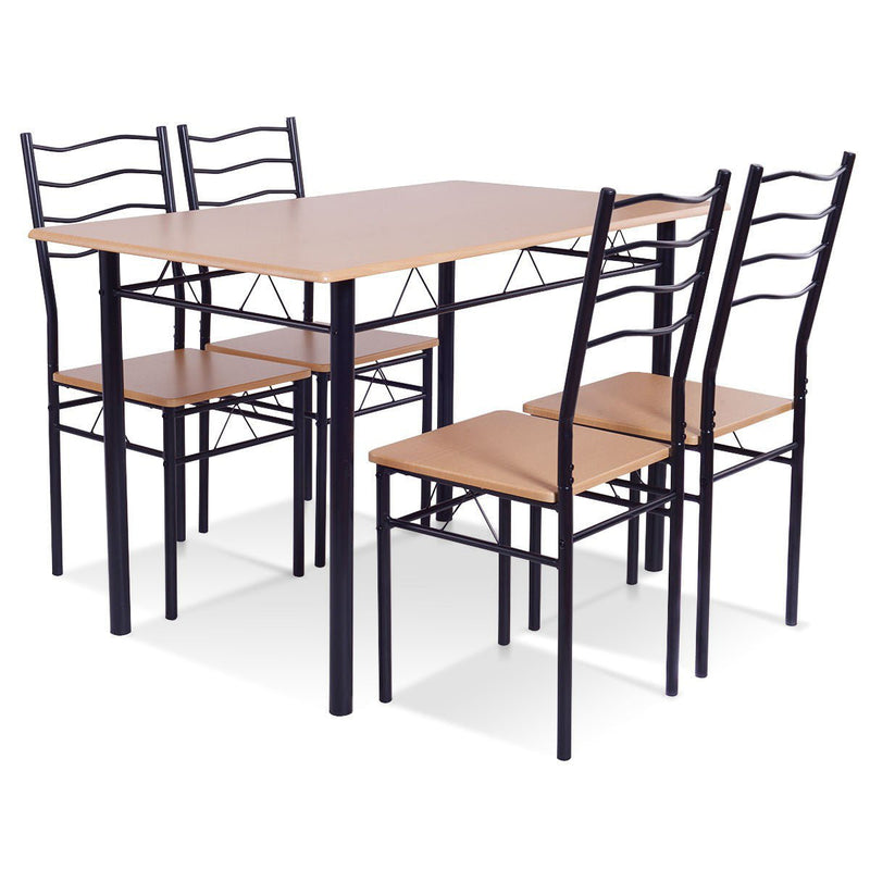Pieces Wood Metal Dining Table Set with Chairs-Natural