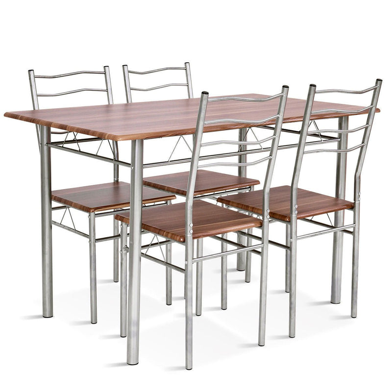 5 Pieces Wood Metal Dining Table Set with 4 Chairs-Walnut - Relaxacare