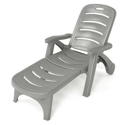 5 Position Adjustable Folding Lounger Chaise Chair on Wheels-Gray - Relaxacare