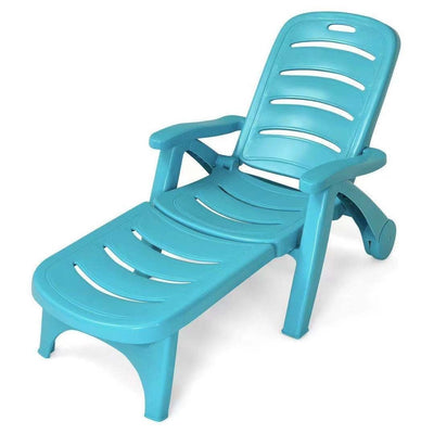 5 Position Adjustable Folding Lounger Chaise Chair on Wheels-Turquoise - Relaxacare