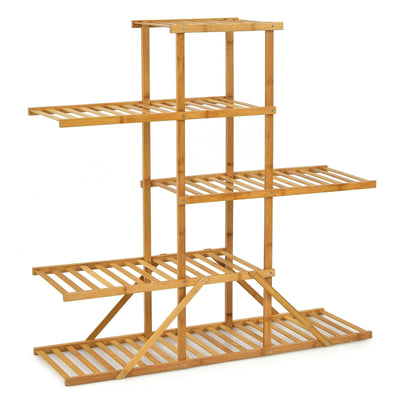 5-tier 10 Potted Bamboo Plant Stand-Natural - Relaxacare