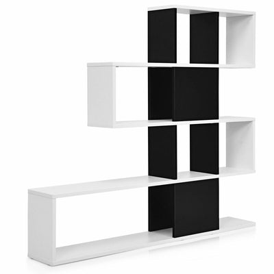 5-Tier Bookshelf Corner Ladder Bookcase with Storage Rack-Black & White - Relaxacare