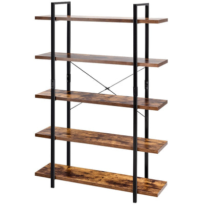 5-Tier Industrial Bookshelf with Stand Storage and Display Rack-Coffee - Relaxacare