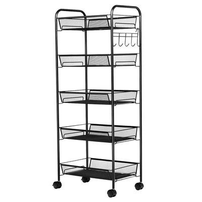 5 Tier Mesh Rolling File Utility Cart Storage Basket-Black - Relaxacare