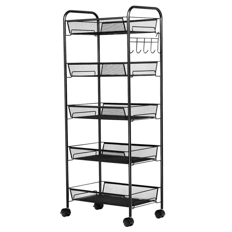 5 Tier Mesh Rolling File Utility Cart Storage Basket-Black - Relaxacare