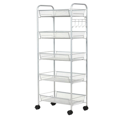 5 Tier Mesh Rolling File Utility Cart Storage Basket-Gray - Relaxacare