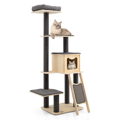 5-Tier Modern Wood Cat Tower with Washable Cushions - Relaxacare