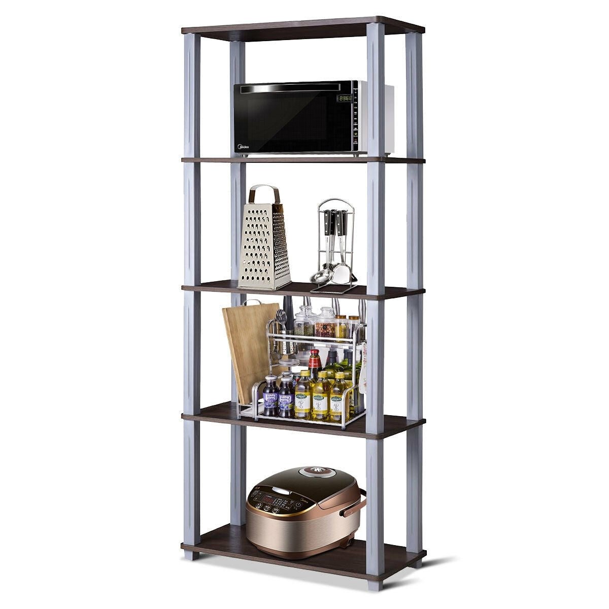 Multiple Shelf Rack 5-Tier Multi-Functional Storage Shelves Rack Display Bookcase
