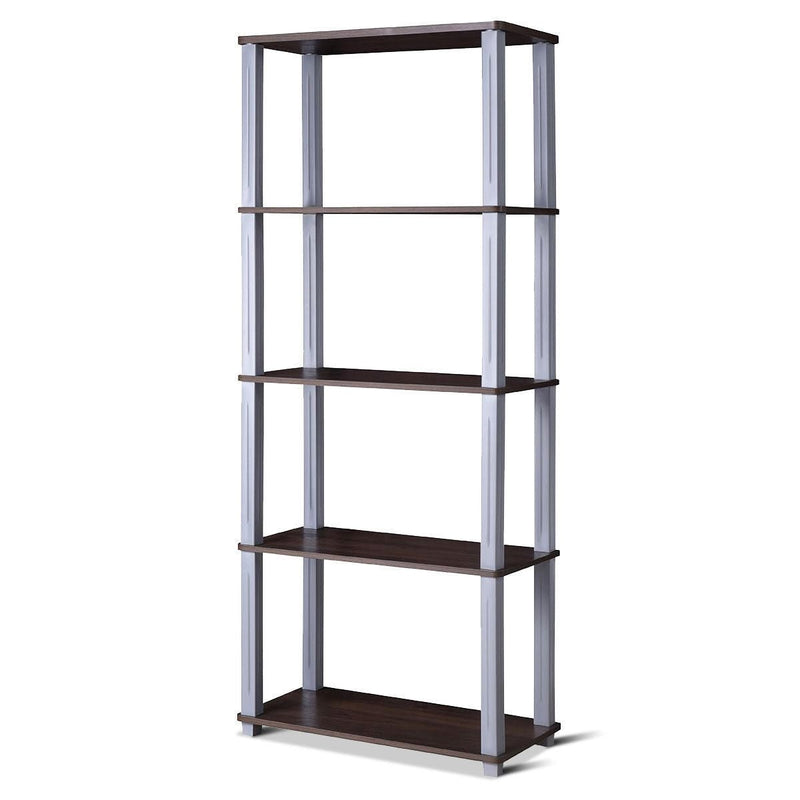 Five Shelf Rack 5-Tier Multi-Functional Storage Shelves Rack Display Bookcase-Walnut