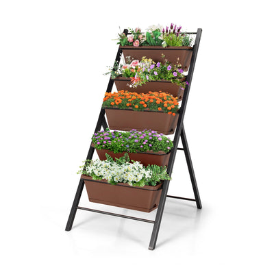 5-tier Vertical Garden Planter Box Elevated Raised Bed with 5 Container-Brown - Relaxacare