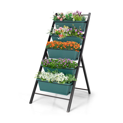 5-tier Vertical Garden Planter Box Elevated Raised Bed with 5 Container-Green - Relaxacare