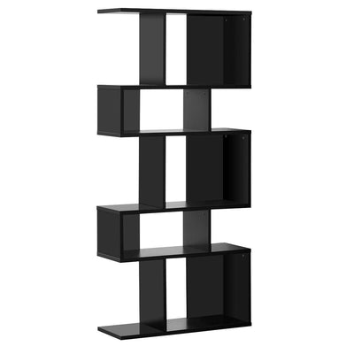 5-Tier Wood Geometric Bookshelf with S Shaped Design - Relaxacare