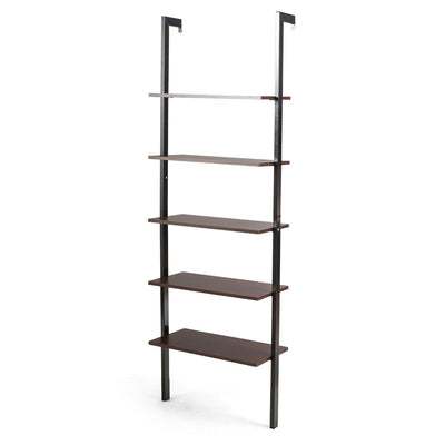 5-Tier Wood Look Ladder Shelf with Metal Frame for Home-Brown - Relaxacare