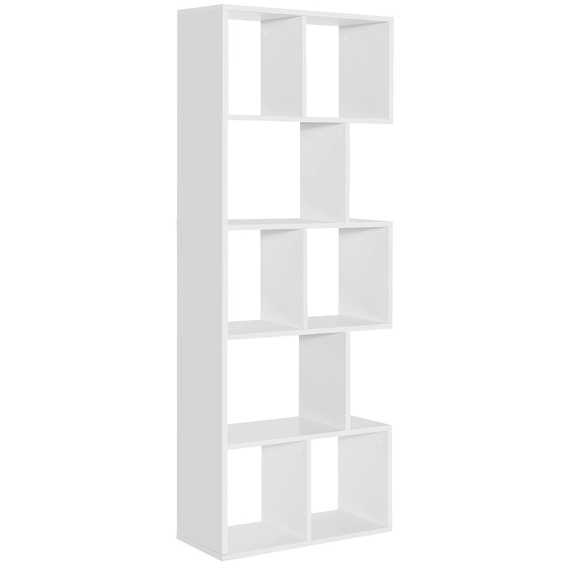 5 Tiers 63 Inch Tall Geometric Wooden Bookshelf with 8 Display Shelves-White - Relaxacare