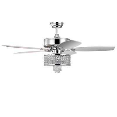 50 Inch Electric Crystal Ceiling Fan with Light Adjustable Speed Remote Control-Silver - Relaxacare