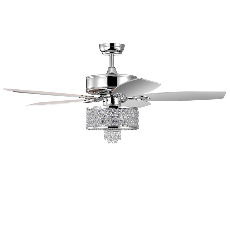 50 Inch Electric Crystal Ceiling Fan with Light Adjustable Speed Remote Control-Silver - Relaxacare