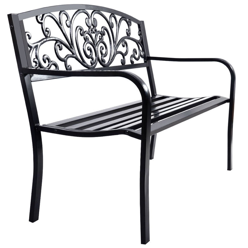 50 Inch Patio Park Steel Frame Cast Iron Backrest Bench Porch Chair - Relaxacare