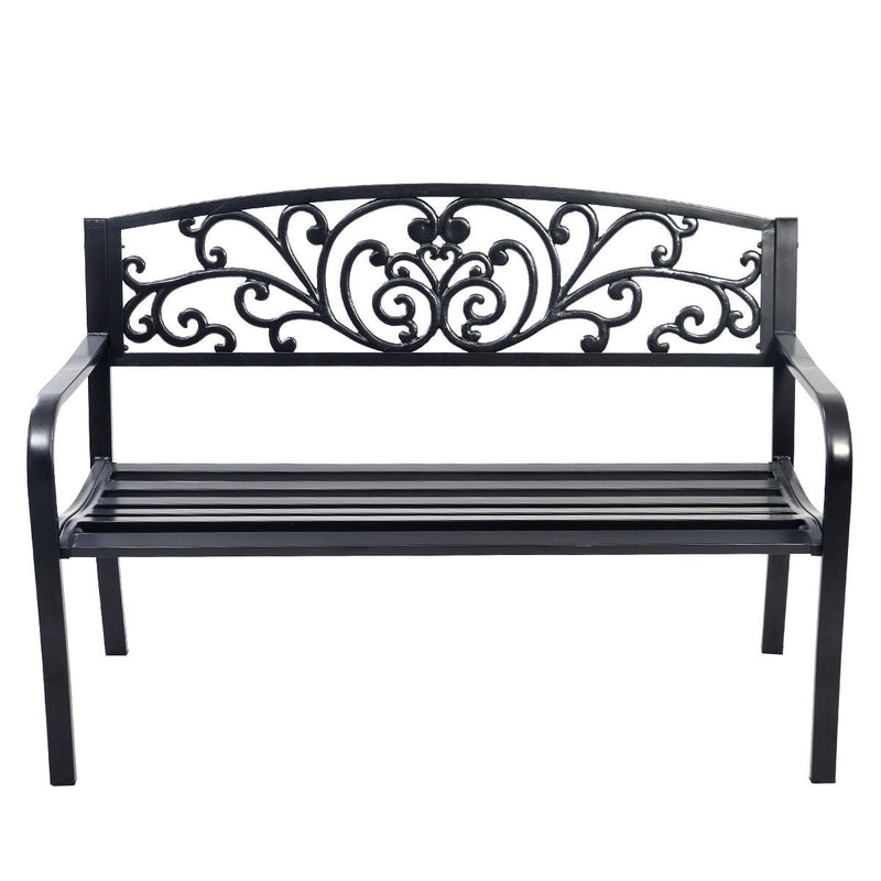 50 Inch Patio Park Steel Frame Cast Iron Backrest Bench Porch Chair - Relaxacare