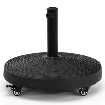 50 LBS Patio Wicker Style Resin Umbrella Base Stand Heavy Duty with Wheels - Relaxacare