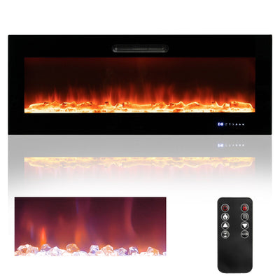 50/60 Inch Wall Mounted Recessed Electric Fireplace with Decorative Crystal and Log - Relaxacare