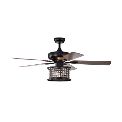 52 Inch 3-Speed Crystal Ceiling Fan Light with Remote Control-Black - Relaxacare