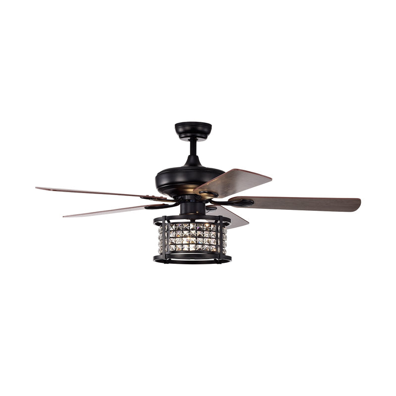 52 Inch 3-Speed Crystal Ceiling Fan Light with Remote Control-Black - Relaxacare