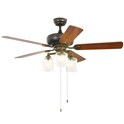 52 Inch Ceiling Fan Light with Pull Chain and 5 Bronze Finished Reversible Blades - Relaxacare