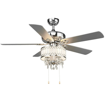 52 Inch Crystal Ceiling Fan Lamp w/ 5 Reversible Blades-Silver - Relaxacare