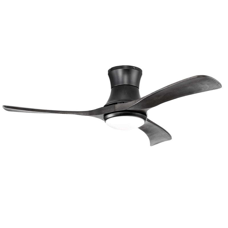 52 Inch Flush Mount Ceiling Fan with LED Light-Black - Relaxacare