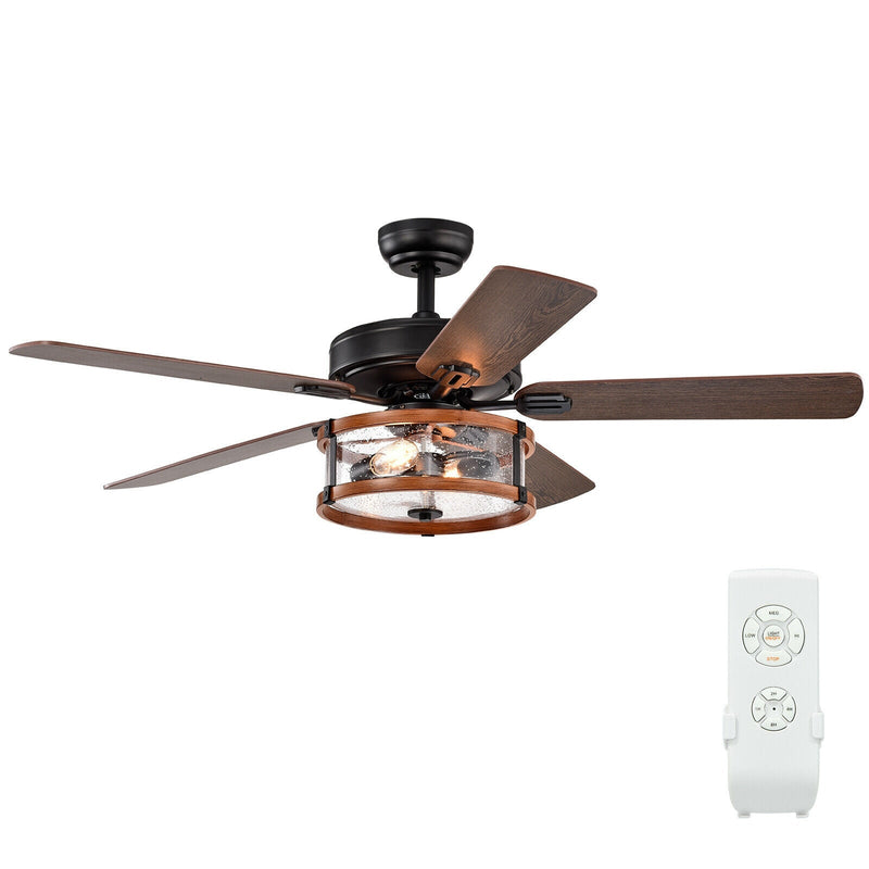 52 Inch Retro Ceiling Fan Lamp with Glass Shade Reversible Blade Remote Control - Relaxacare