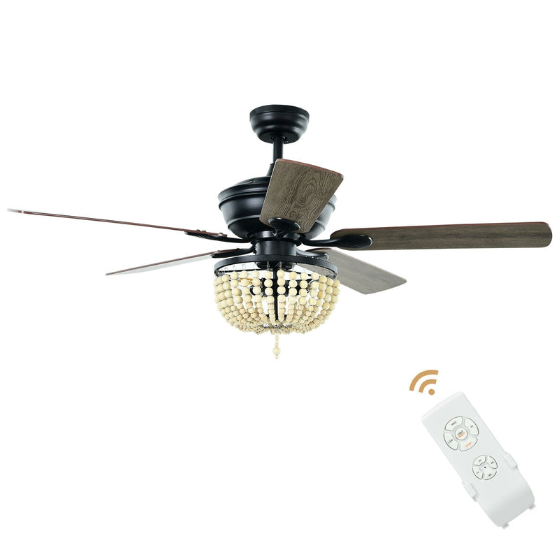 52 Inch Retro Ceiling Fan Light with Reversible Blades Remote Control-Black - Relaxacare