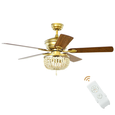 52 Inch Retro Ceiling Fan Light with Reversible Blades Remote Control-Golden - Relaxacare