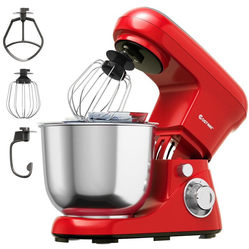 5.3 Qt Stand Kitchen Food Mixer 6 Speed with Dough Hook Beater-Red - Relaxacare