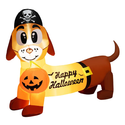 5.5 Feet Halloween Inflatable Dachshund Blow-up Dog with Pirate Hat and Pumpkin - Relaxacare
